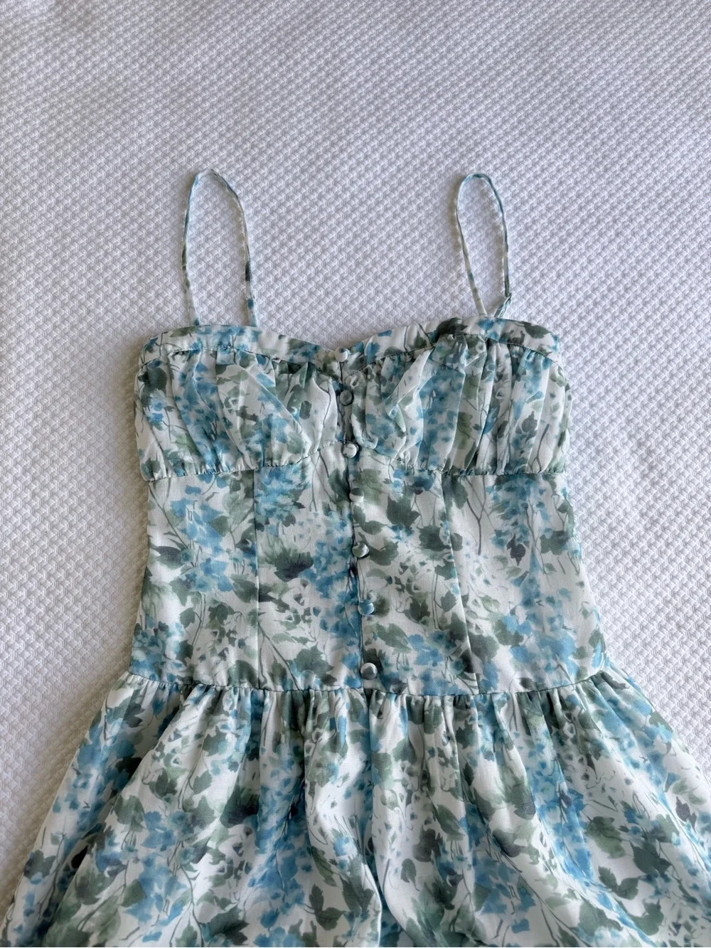NWT ASTR the Label Capria Pleated Milkmaid Midi Dress, Blue Green floral | Small
